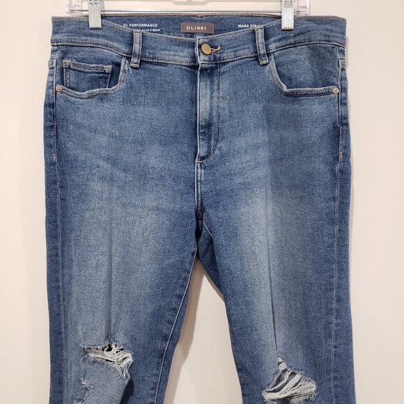 DL1961 Mara Instasculpt Straight Ankle Jean Size 32 Distressed Casual Fray Hem - Picture 3 of 14